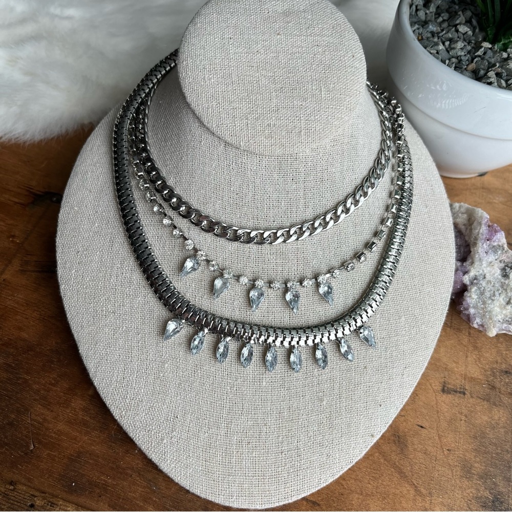 Vintage Punk Rock Style Multistrand Rhinestone Necklace